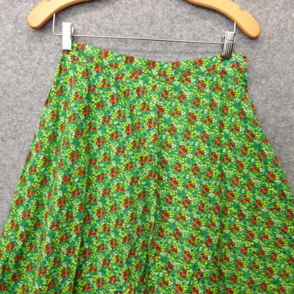 Vintage Floral Maxi Skirt Womens XS Green Ditsy Garden Tiered Boho Cottage‎ 70s